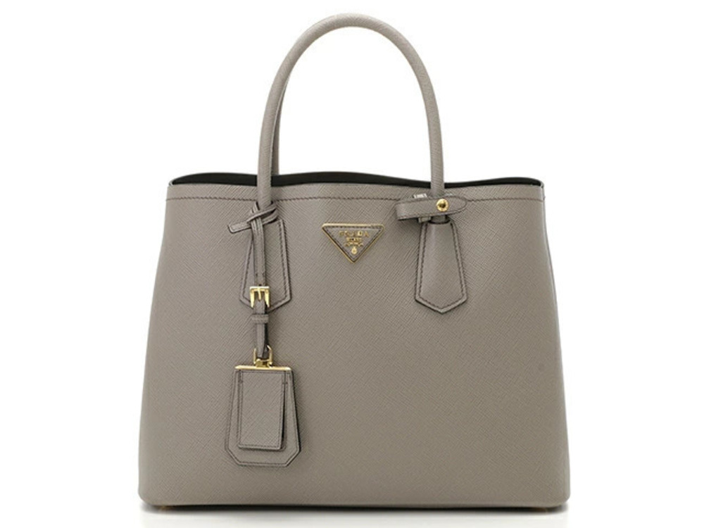 Prada bag tote double Saffiano leather gray black